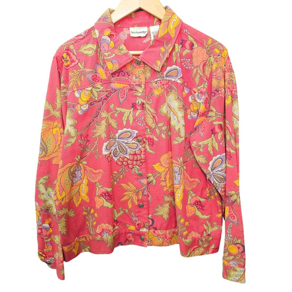 Breckenridge Shirt Jacket Shacket Womens Large Red Bohemian Paisley Canvas Boho